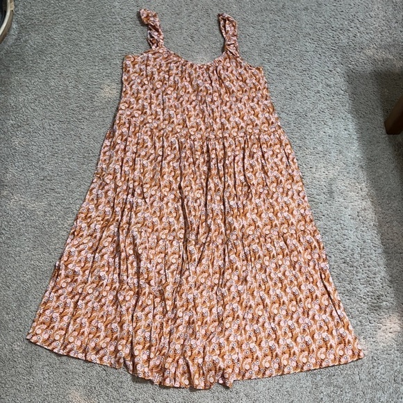 Xirena Rumer Scoop Neck Flutter Sleeve Tiered Midi Dress Laurel Floral Orange L - Picture 11 of 12